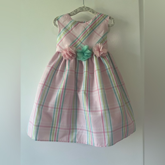 Good Lad Other - Good Lad “Perfectly Dressed” Pink Plaid Dress with Mint & Blush Flower Accents